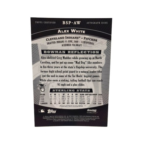 Alex White BSP-AW Autograph 2009 Bowman Sterling Prospects Cleveland Indians - Picture 2 of 2